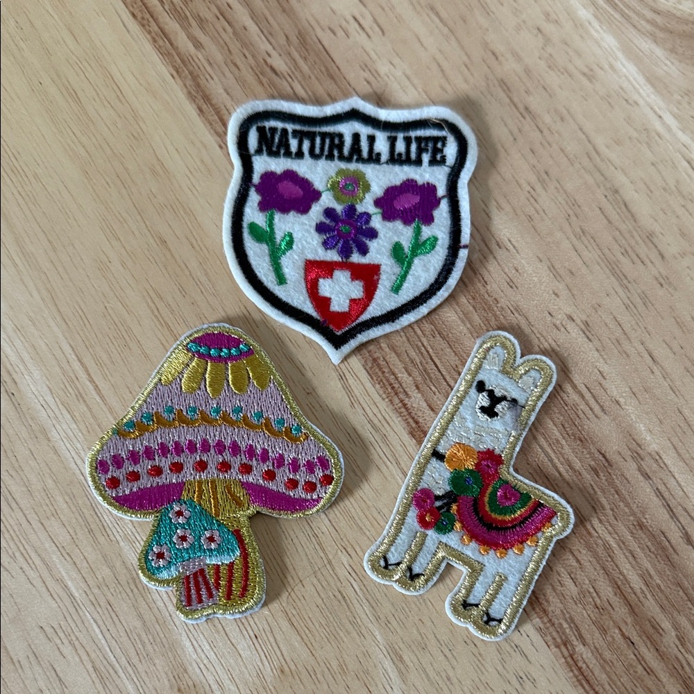 Natural Life Colorful Embroidered Patch Trio